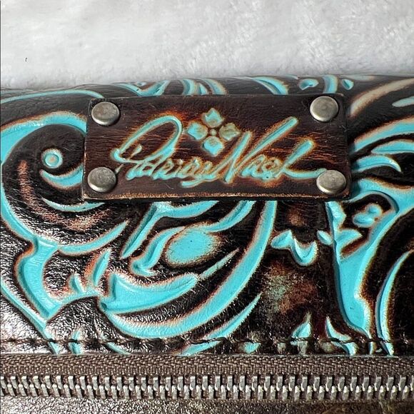 Patricia Nash Valerie Turquoise and Brown Fold Over Wristlet Clutch - Picture 2 of 12